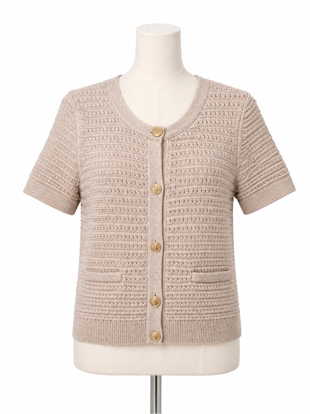 Talbots Cardigan Sweater Women Beige Short‎ Sleeve Knit Button Classic Size M